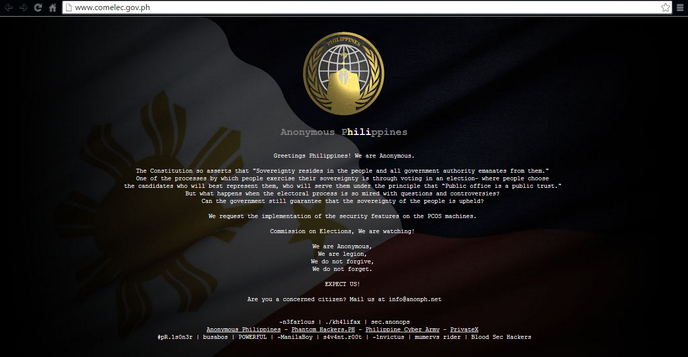 Anonymous PH Hacked Comelec Website